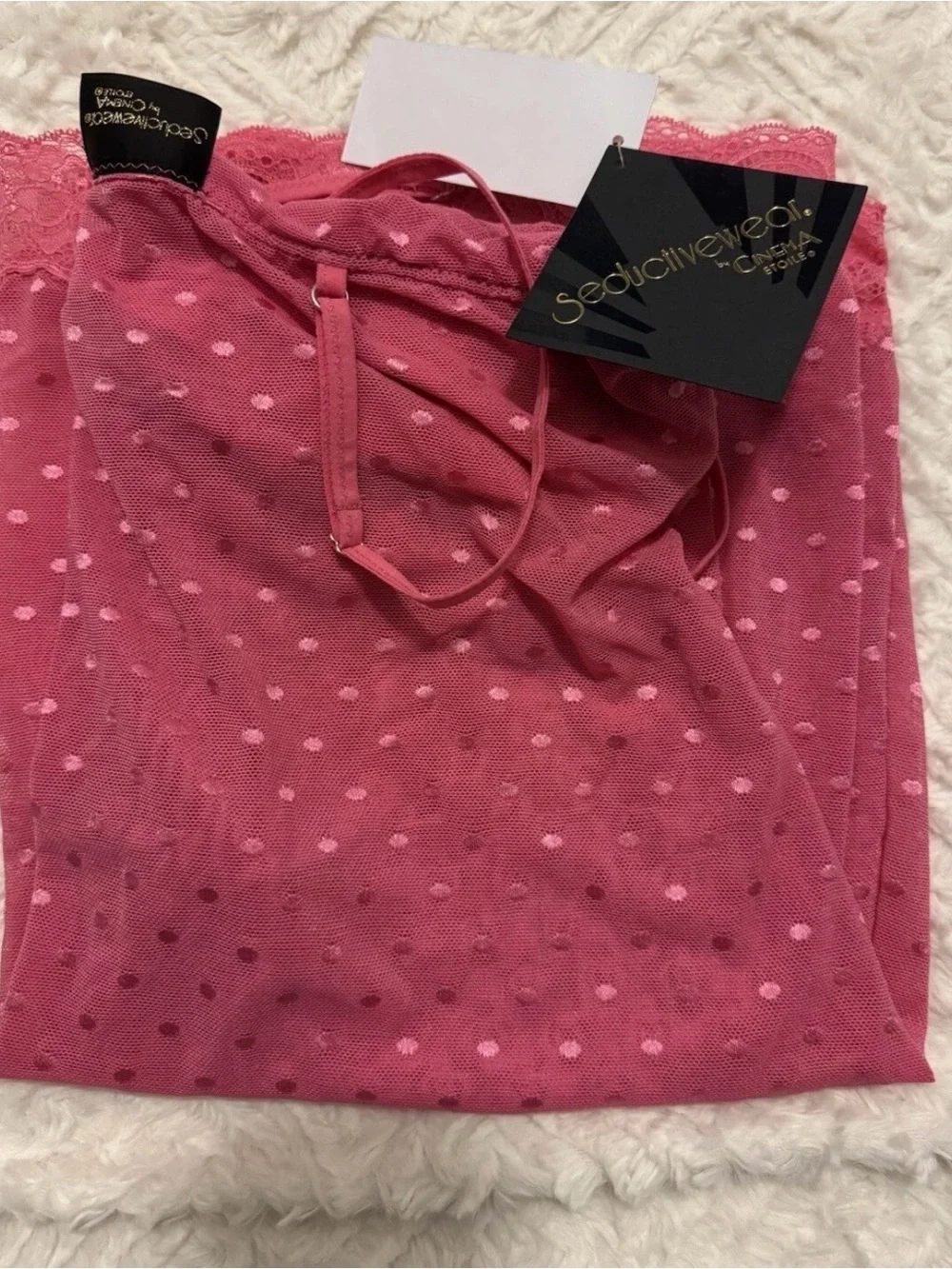 Cinema Etoile Pink Mesh Negligee Nightgown w Matching Panties L Nylon Lace Trim - Picture 8 of 9